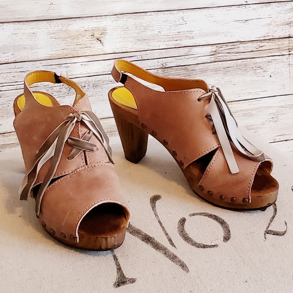 Sanita Leather Lace up Wooden Slingback Heels EU39 - Picture 8 of 8